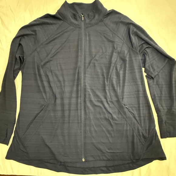 Athleta Pacifica Illume Jacket Women 3X Navy Blue Full Zip UPF Relaxed High Neck - Picture 5 of 13